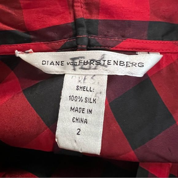 Diane Von Furstenburg Lumberjack Buffalo Check Silk Wrap Midi Dress - Picture 6 of 7